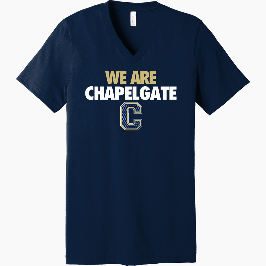 CHAPELGATE CHRISTIAN ACADEMY YELLOW JACKETS official sideline store Bella+Canvas Unisex Jersey Short Sleeve V-Neck Tee