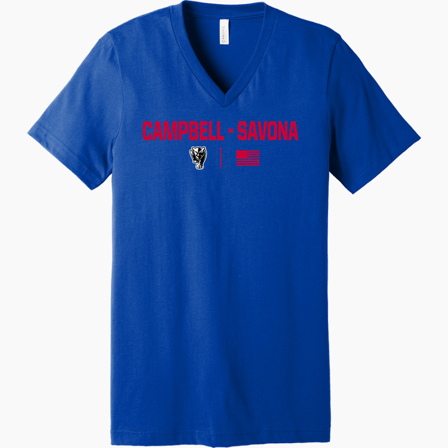CAMPBELL-SAVONA HIGH SCHOOL PANTHERS <span class="pdp-name-mascot">CAMPBELL - SAVONA PANTHERS</span> Bella+Canvas Unisex Jersey Short Sleeve V-Neck Tee