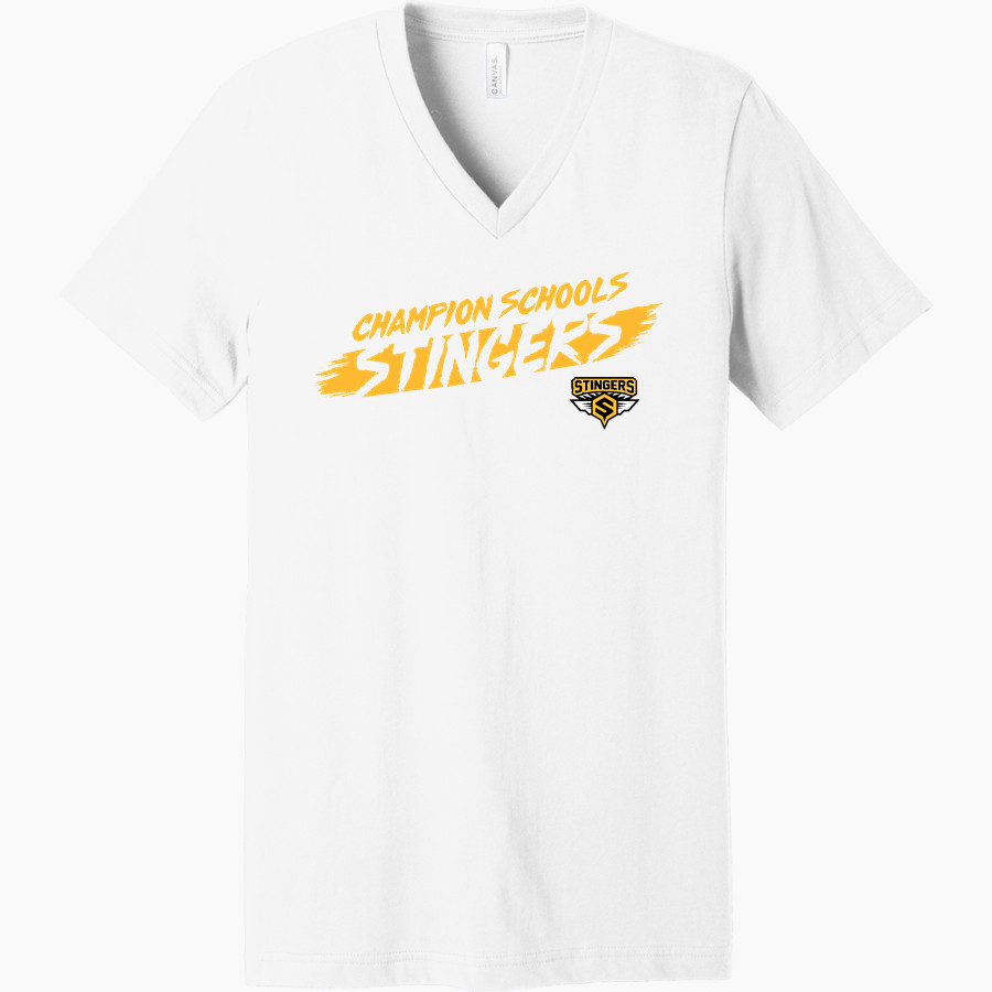 Champion Schools Stingers <span class="pdp-name-mascot">Champion Schools- Chandler Stingers</span> Bella+Canvas Unisex Jersey Short Sleeve V-Neck Tee