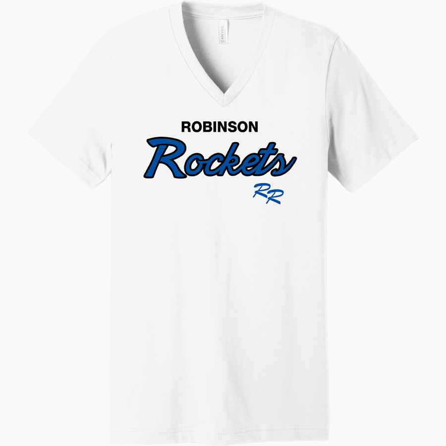 ROBINSON HIGH SCHOOL ROCKETS <span class="pdp-name-mascot">ROBINSON ROCKETS</span> Bella+Canvas Unisex Jersey Short Sleeve V-Neck Tee