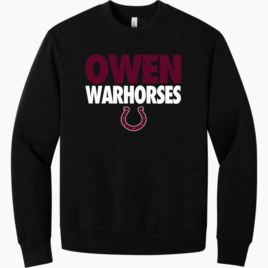 OWEN warhorses mountain tough...valley strong <span class="pdp-name-mascot">CHARLES D OWEN WARHORSES</span> BELLA+CANVAS Unisex 10-Ounce Heavyweight Crewneck Sweatshirt