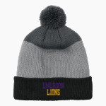 Emerson Lions Port Authority Cozy Striped Pom Beanie Front Thumbnail