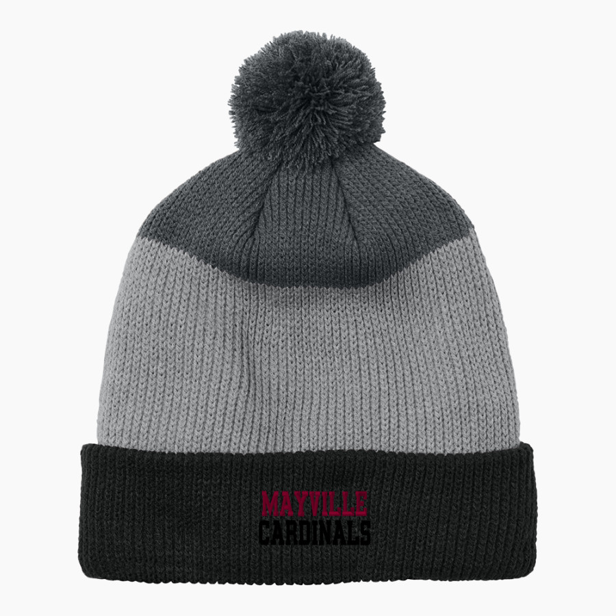 MAYVILLE HIGH SCHOOL CARDINALS <span class="pdp-name-mascot">MAYVILLE CARDINALS</span> Port Authority Cozy Striped Pom Beanie