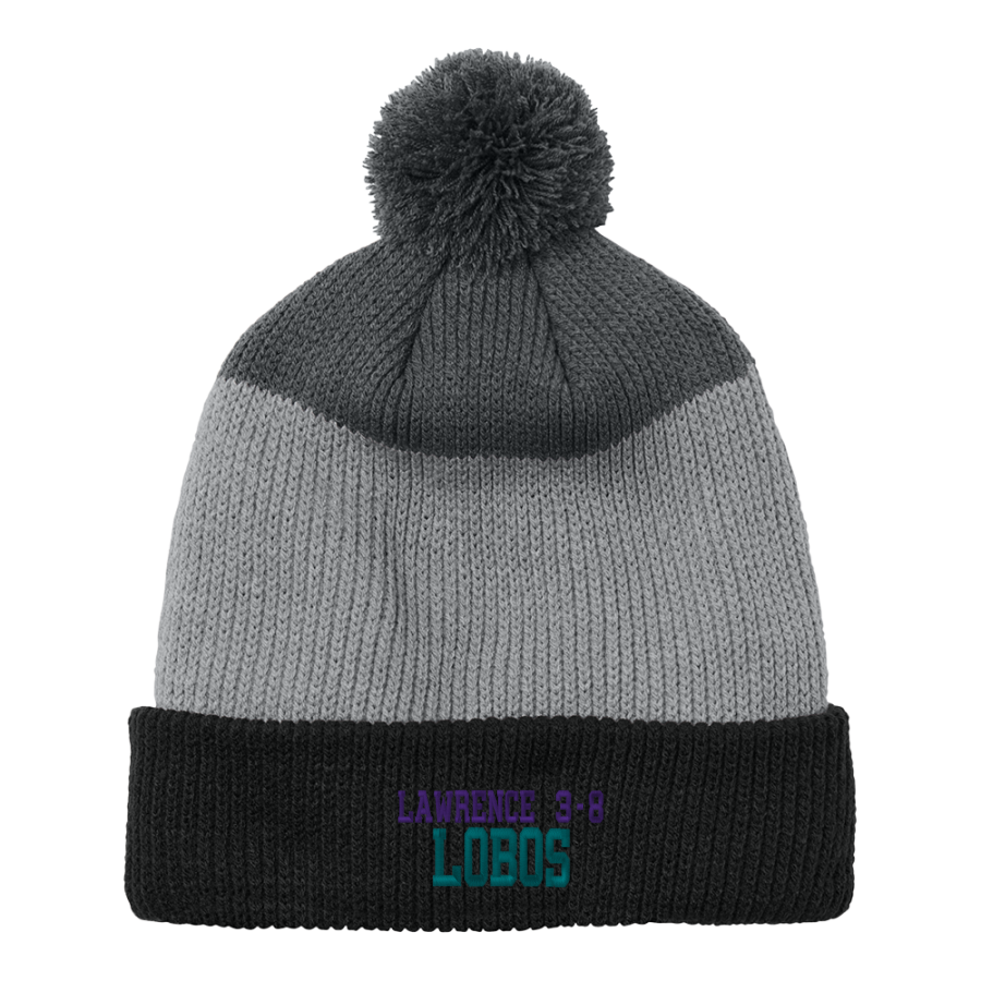 Lawrence 3-8 Lobos <span class="pdp-name-mascot">Lawrence 3-8 School Lobos</span> Port Authority Cozy Striped Pom Beanie