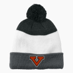 Frost Vikings Port Authority Cozy Striped Pom Beanie Front Thumbnail