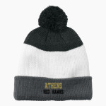 ATHENS HIGH SCHOOL RED HAWKS <span class="pdp-name-mascot">ATHENS RED HAWKS</span> Port Authority Cozy Striped Pom Beanie Front Thumbnail