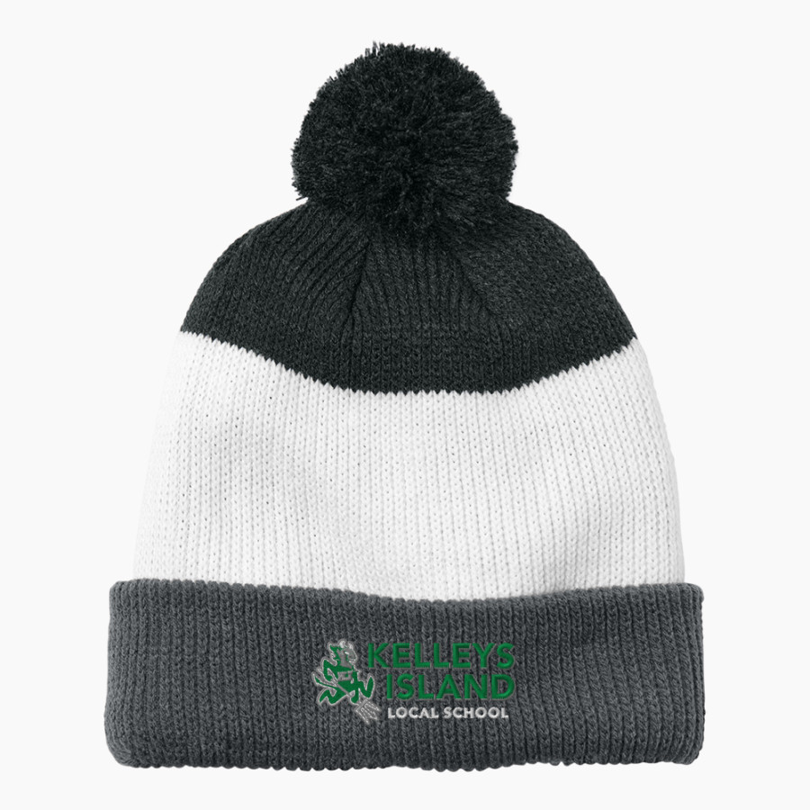 Kelleys Island Green Devils Port Authority Cozy Striped Pom Beanie