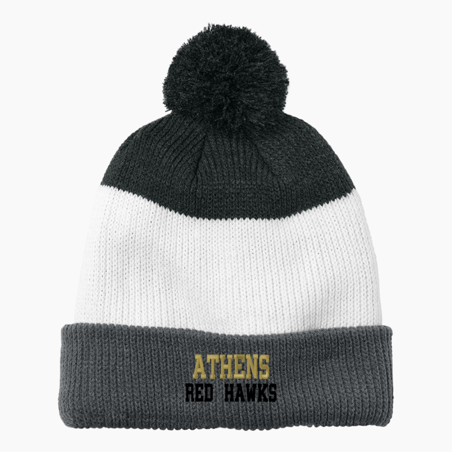 ATHENS HIGH SCHOOL RED HAWKS <span class="pdp-name-mascot">ATHENS RED HAWKS</span> Port Authority Cozy Striped Pom Beanie