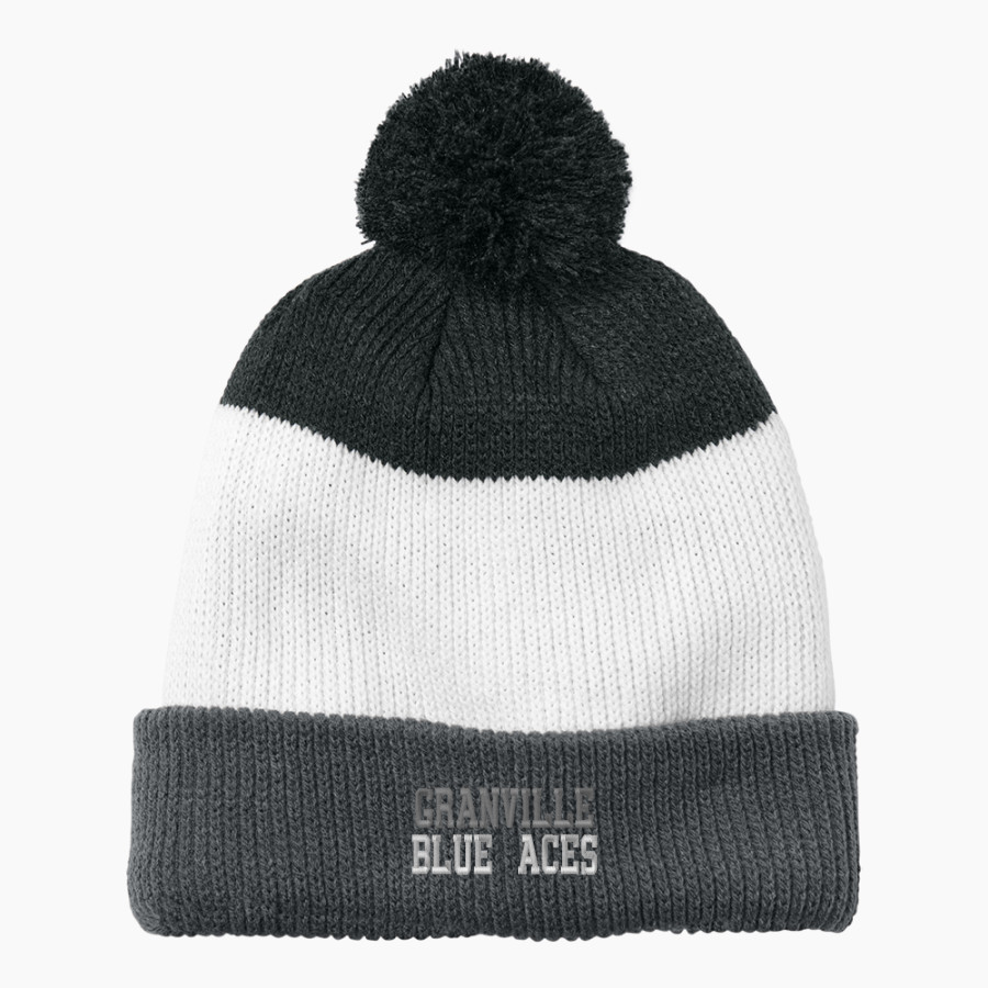 GRANVILLE HIGH SCHOOL BLUE ACES <span class="pdp-name-mascot">GRANVILLE BLUE ACES</span> Port Authority Cozy Striped Pom Beanie
