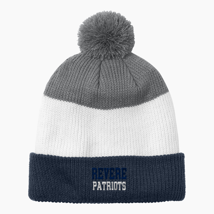 REVERE HIGH SCHOOL PATRIOTS <span class="pdp-name-mascot">REVERE PATRIOTS</span> Port Authority Cozy Striped Pom Beanie
