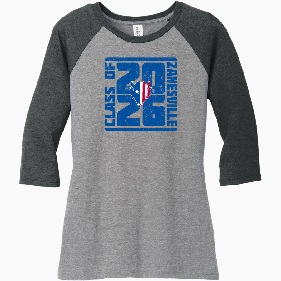 ZANESVILLE HIGH SCHOOL BLUE DEVILS District Women's Perfect Tri 3/4-Sleeve Raglan