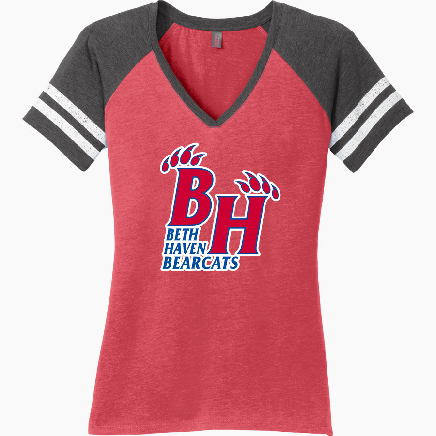 BETH HAVEN CHRISTIAN School Online Apparel Store <span class="pdp-name-mascot">BETH HAVEN CHRISTIAN BEARCATS</span> District Women's Game V-Neck T-Shirt