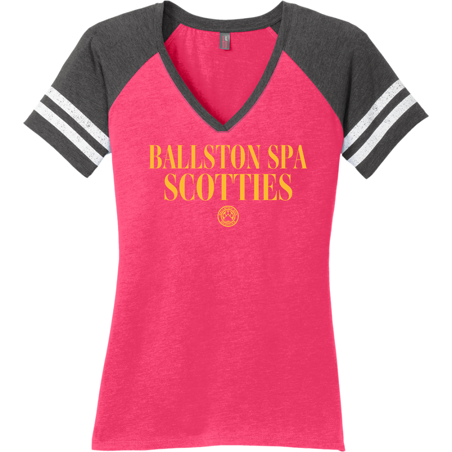 Ballston Spa Scotties The Official Online Store <span class="pdp-name-mascot">Baaston Spa Scotties</span> District Women's Game V-Neck T-Shirt
