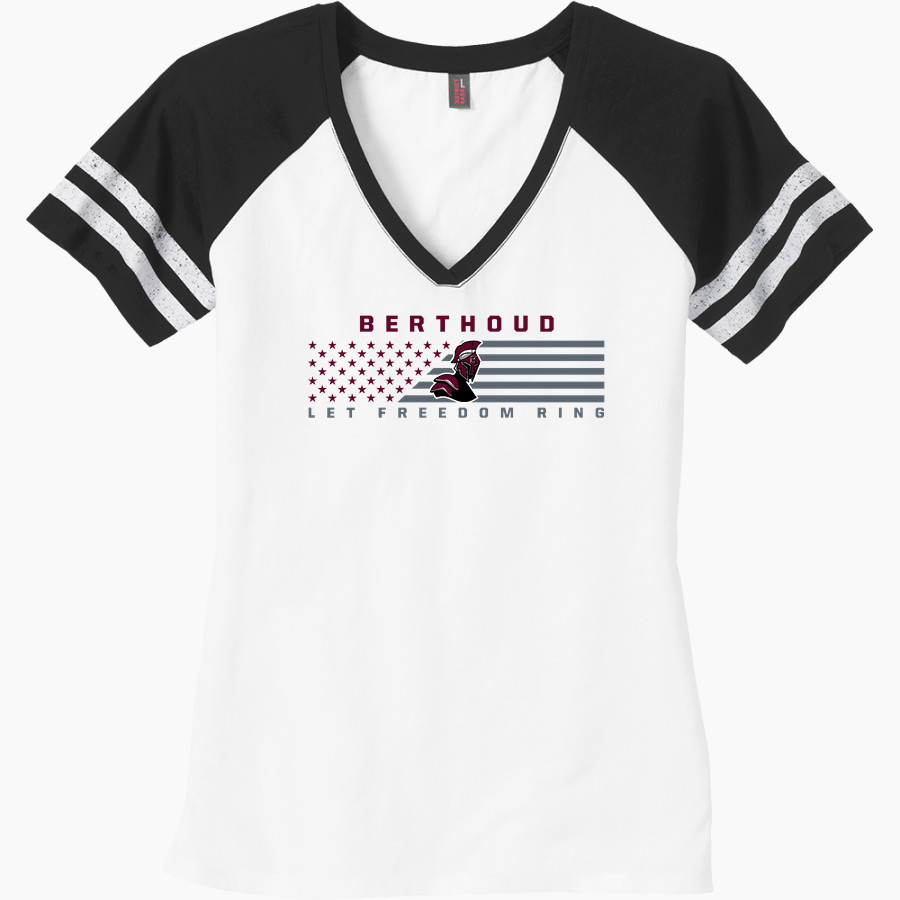 BERTHOUD HIGH SCHOOL SPARTANS <span class="pdp-name-mascot">BERTHOUD SPARTANS</span> District Women's Game V-Neck T-Shirt