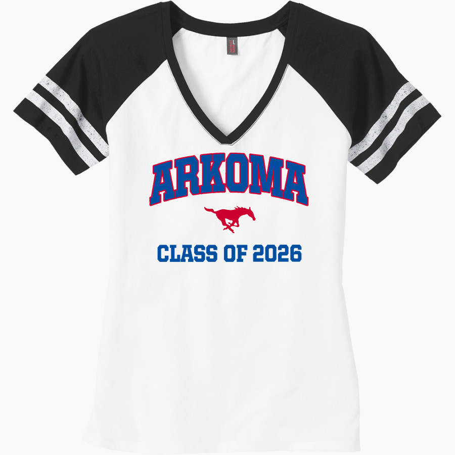 ARKOMA HIGH SCHOOL MUSTANGS <span class="pdp-name-mascot">ARKOMA MUSTANGS</span> District Women's Game V-Neck T-Shirt