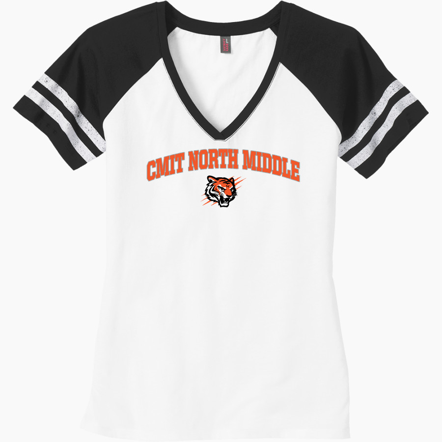 CMIT North Middle Spirit Shop Tigers <span class="pdp-name-mascot">Chesapeake Math & It Pc - Ms Golden Tigers</span> District Women's Game V-Neck T-Shirt