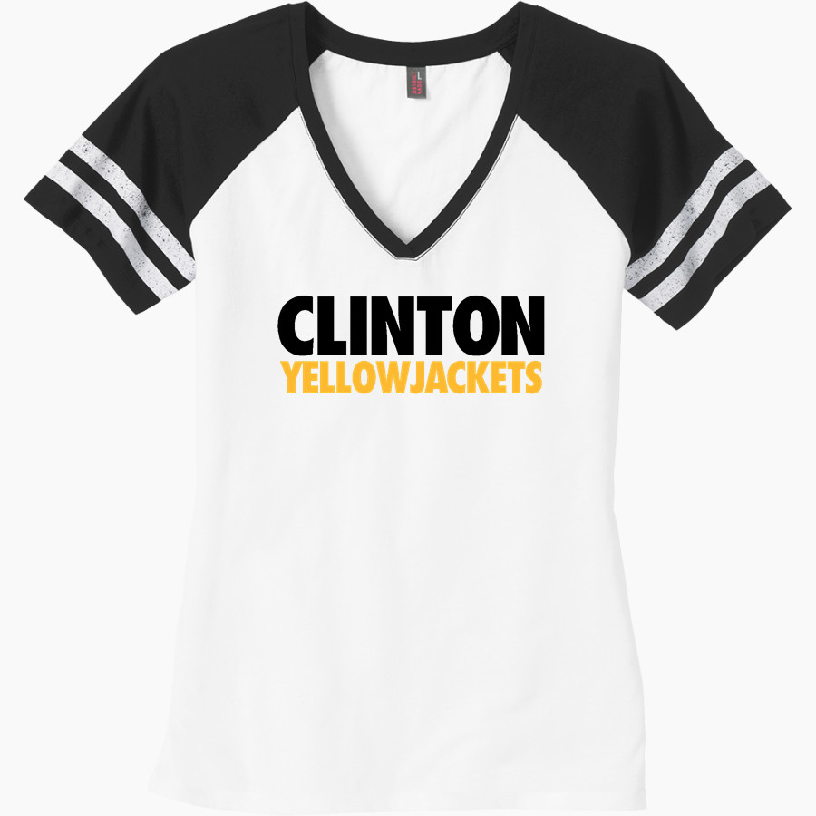 CLINTON HIGH SCHOOL YELLOWJACKETS <span class="pdp-name-mascot">CLINTON YELLOWJACKETS</span> District Women's Game V-Neck T-Shirt