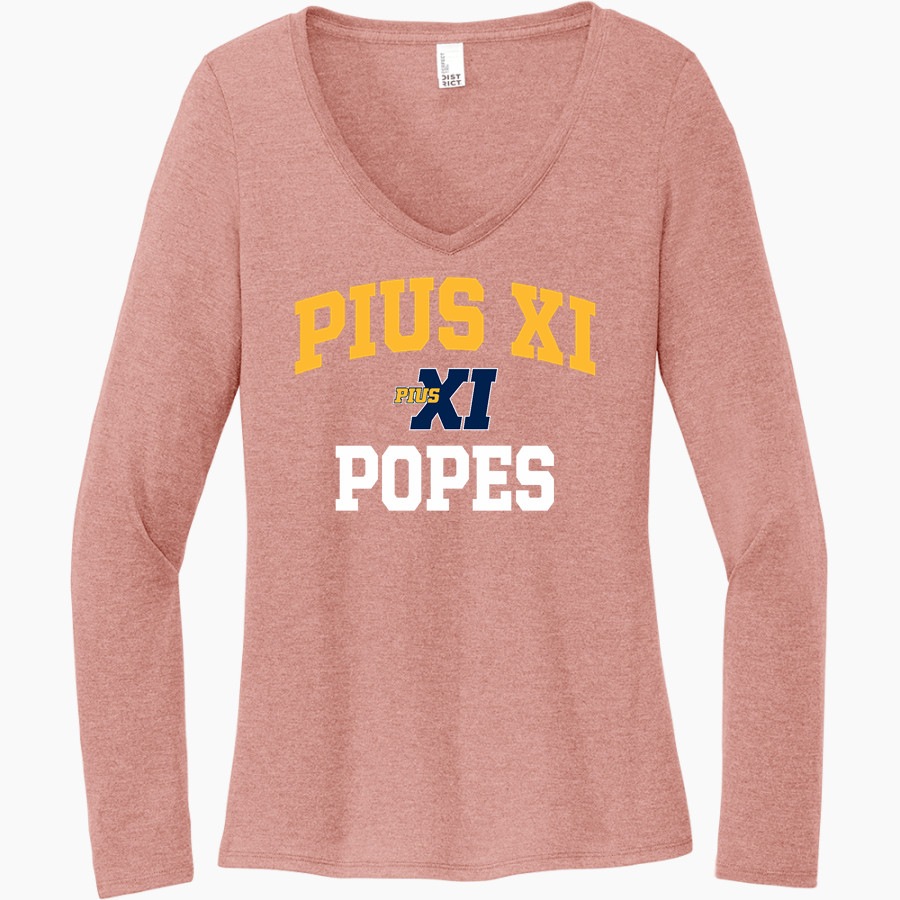 Pius XI Catholic High School Official Online Store <span class="pdp-name-mascot">Pius XI Popes</span> District Women's Perfect Tri Long Sleeve V-Neck T-Shirt