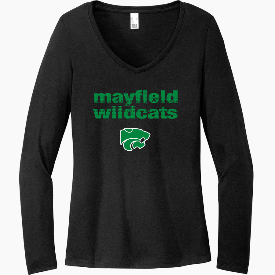 MAYFIELD HIGH SCHOOL WILDCATS <span class="pdp-name-mascot">MAYFIELD WILDCATS</span> District Women's Perfect Tri Long Sleeve V-Neck T-Shirt