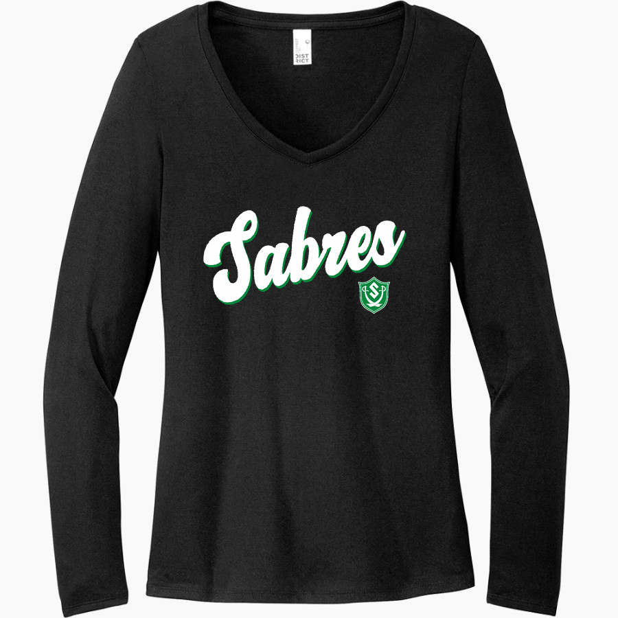 Schalmont Sabres District Women's Perfect Tri Long Sleeve V-Neck T-Shirt