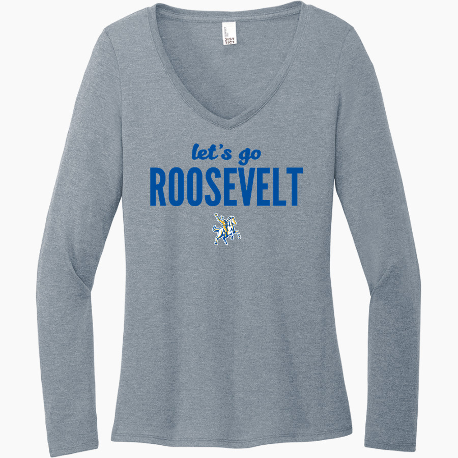 ROOSEVELT HIGH SCHOOL ROUGHRIDERS District Women's Perfect Tri Long Sleeve V-Neck T-Shirt