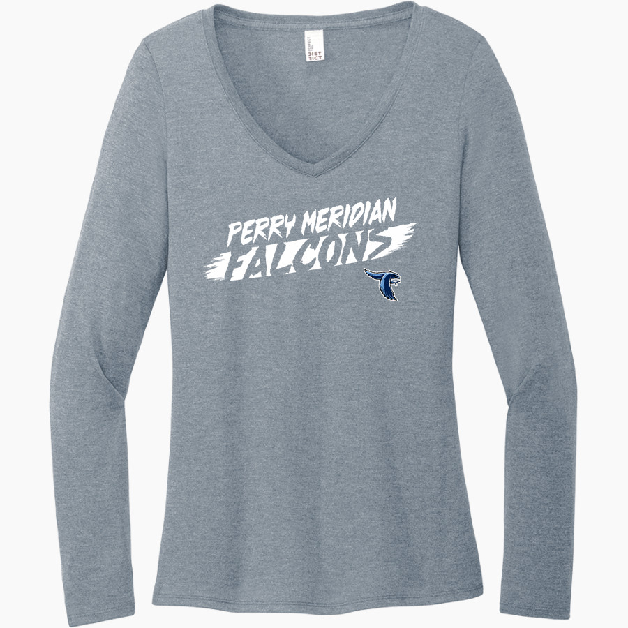 Perry Meridian Falcons District Women's Perfect Tri Long Sleeve V-Neck T-Shirt
