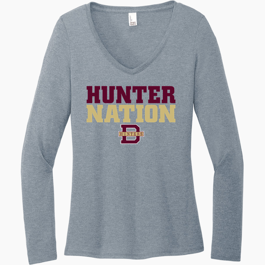 DENFELD HIGH SCHOOL HUNTERS <span class="pdp-name-mascot">DENFELD HUNTERS</span> District Women's Perfect Tri Long Sleeve V-Neck T-Shirt