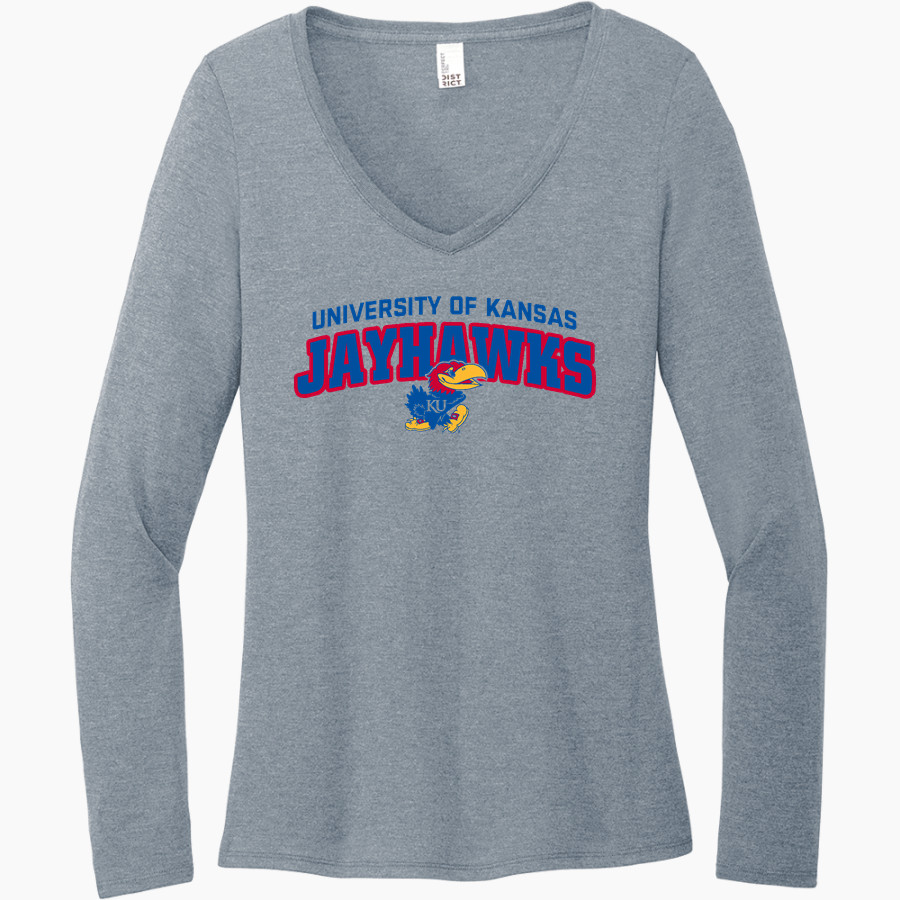 University Of Kansas Jayhawks <span class="pdp-name-mascot">University Of Kansas Jayhawks</span> District Women's Perfect Tri Long Sleeve V-Neck T-Shirt