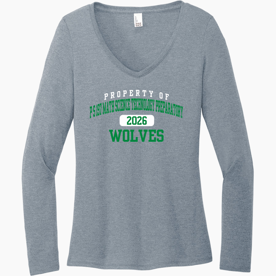 P S 197 Math Science Technology Preparatory Wolves District Women's Perfect Tri Long Sleeve V-Neck T-Shirt