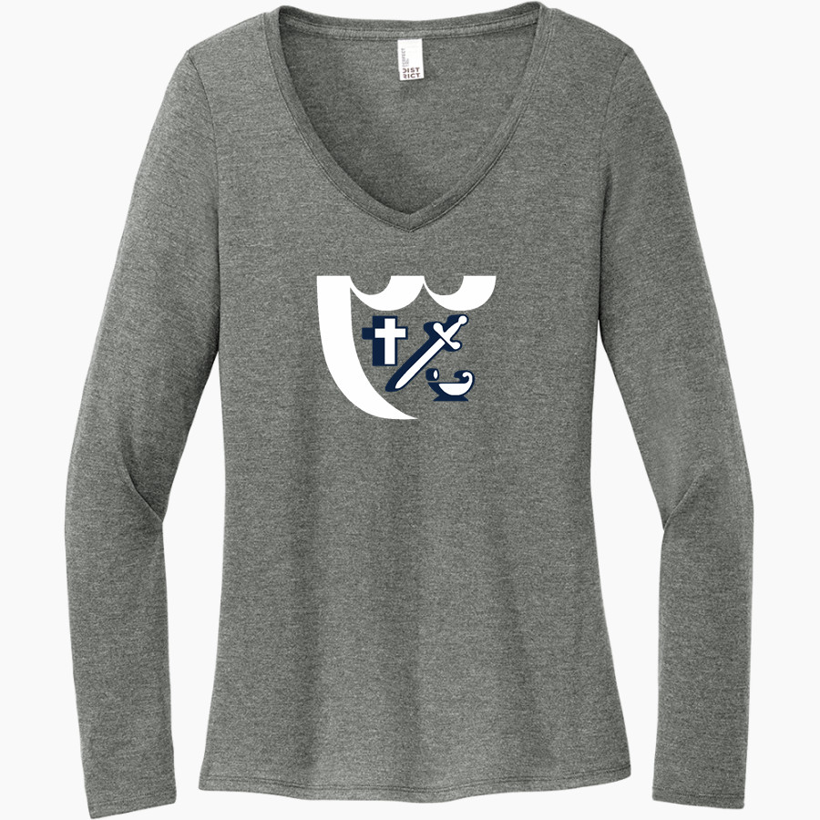 Breck Mustangs District Women's Perfect Tri Long Sleeve V-Neck T-Shirt