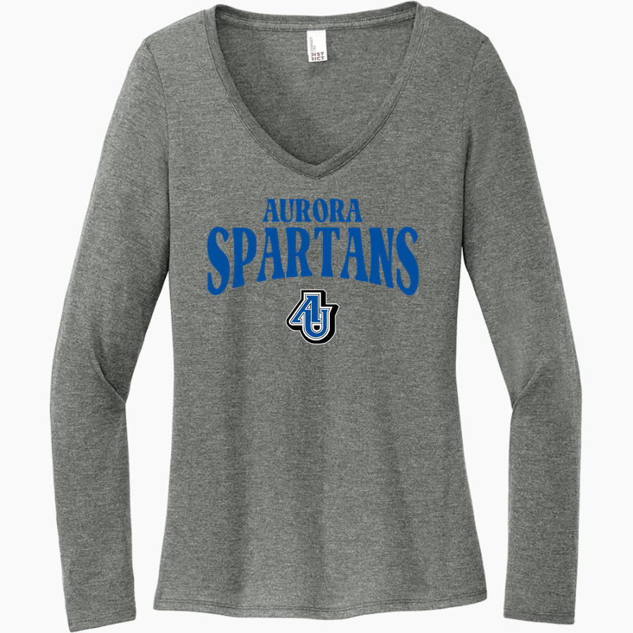 Aurora University Spartans Online Store <span class="pdp-name-mascot">Aurora Spartans</span> District Women's Perfect Tri Long Sleeve V-Neck T-Shirt