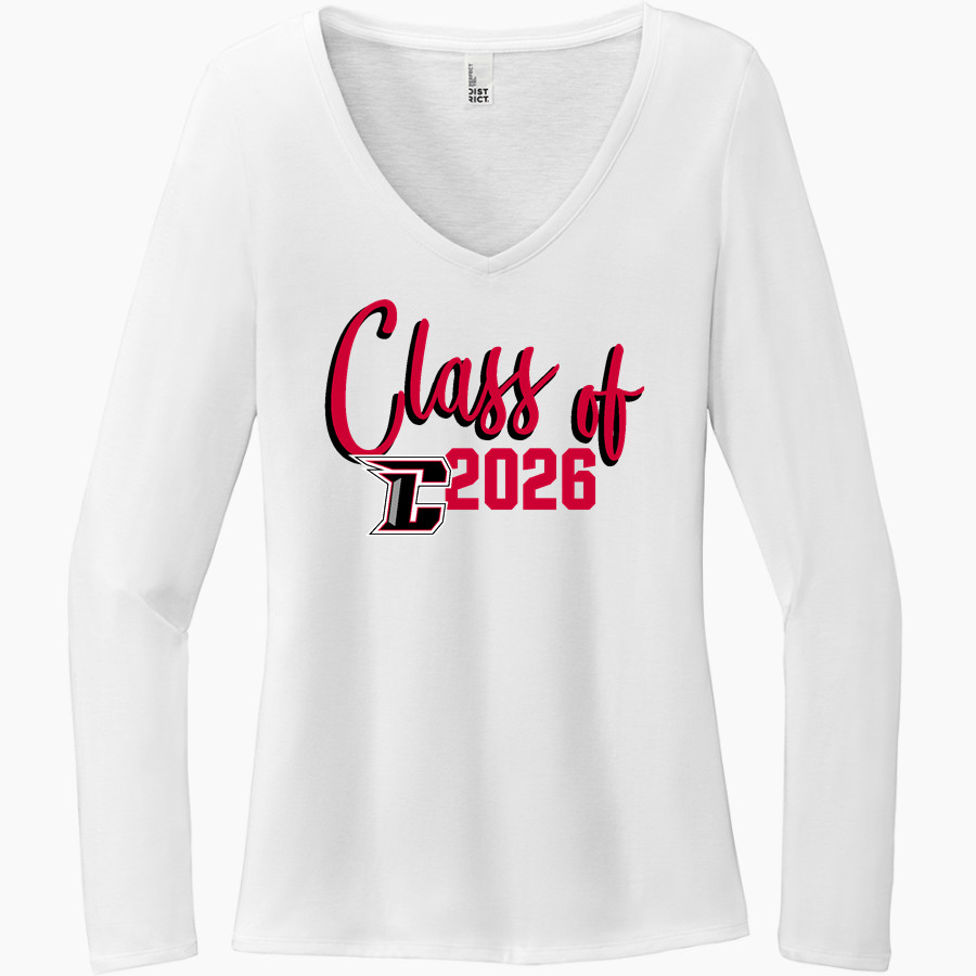 CHURCHILL HIGH SCHOOL CHARGERS District Women's Perfect Tri Long Sleeve V-Neck T-Shirt