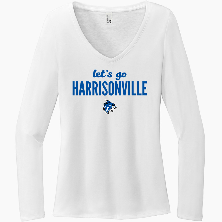 HARRISONVILLE HIGH SCHOOL WILDCATS District Women's Perfect Tri Long Sleeve V-Neck T-Shirt