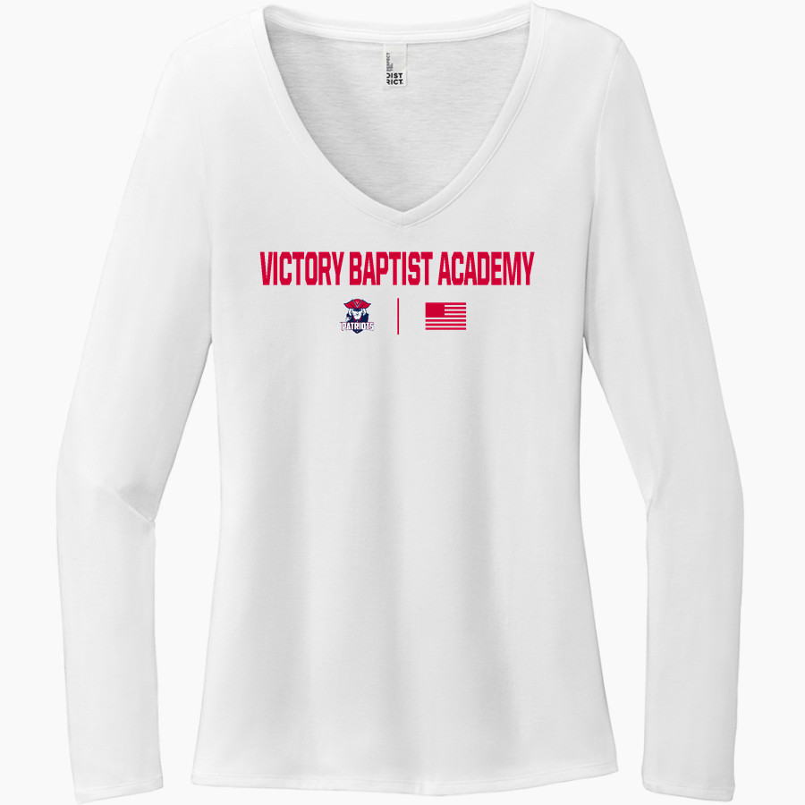 VICTORY BAPTIST ACADEMY PATRIOTS <span class="pdp-name-mascot">VICTORY BAPTIST ACADEMY PATRIOTS</span> District Women's Perfect Tri Long Sleeve V-Neck T-Shirt
