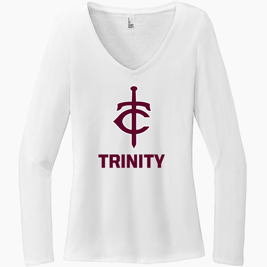 Trinity Warriors District Women's Perfect Tri Long Sleeve V-Neck T-Shirt