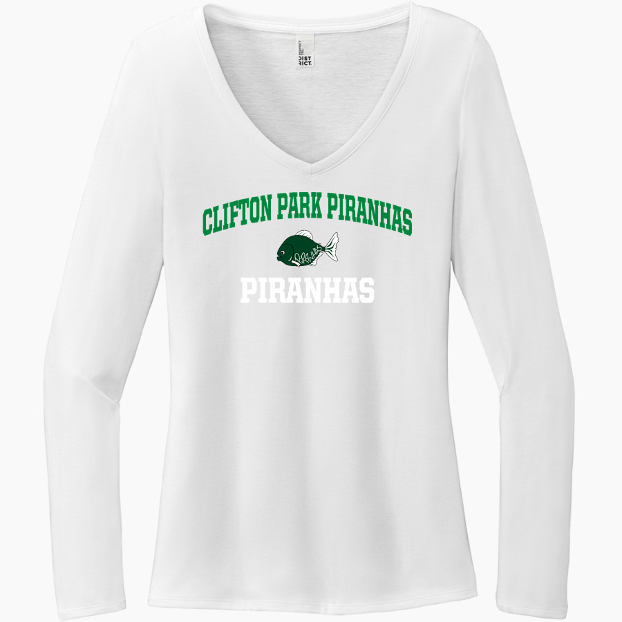 Clifton Park Piranhas Piranhas District Women's Perfect Tri Long Sleeve V-Neck T-Shirt