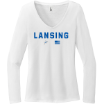 Lansing Stars <span class="pdp-name-mascot">LANSING COMMUNITY COLLEGE Stars</span> District Women's Perfect Tri Long Sleeve V-Neck T-Shirt Front Thumbnail