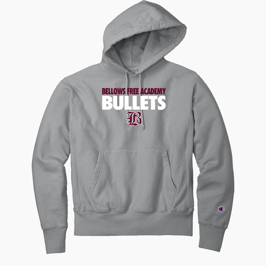 BELLOWS FREE ACADEMY BULLETS <span class="pdp-name-mascot">BELLOWS FREE ACADEMY BULLETS</span> Champion Men's Reverse Weave Garment-Dyed Hooded Sweatshirt