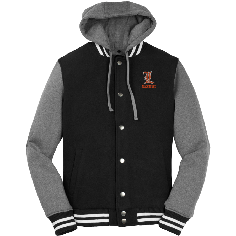 LESLIE HIGH SCHOOL BLACKHAWKS <span class="pdp-name-mascot">LESLIE BLACKHAWKS</span> Sport-Tek Men's Insulated Hooded Letterman Jacket