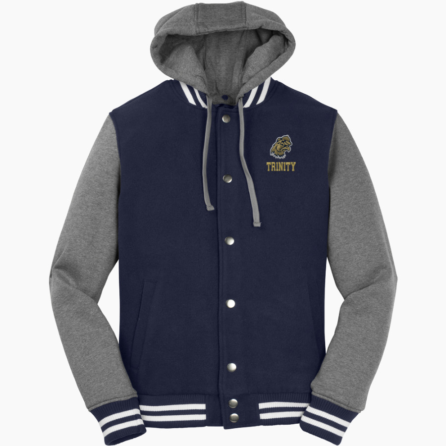 Trinity College Bantams The Official Online Store <span class="pdp-name-mascot">Trinity Bantams</span> Sport-Tek Men's Insulated Hooded Letterman Jacket