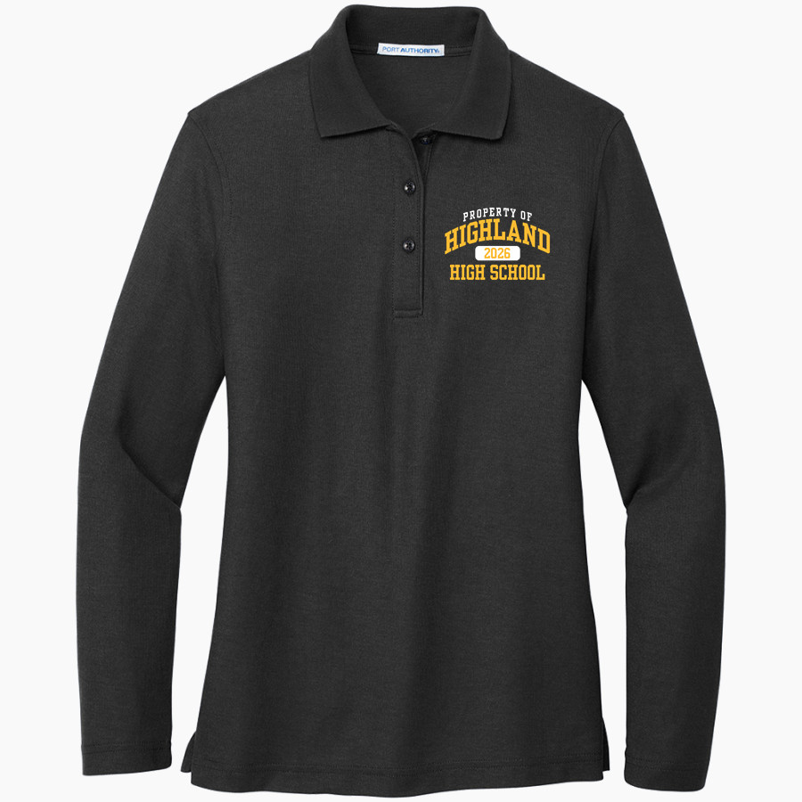 HIGHLAND HIGH SCHOOL HUSKIES <span class="pdp-name-mascot">HIGHLAND HUSKIES</span> Port Authority Women's Silk Touch Long Sleeve Polo