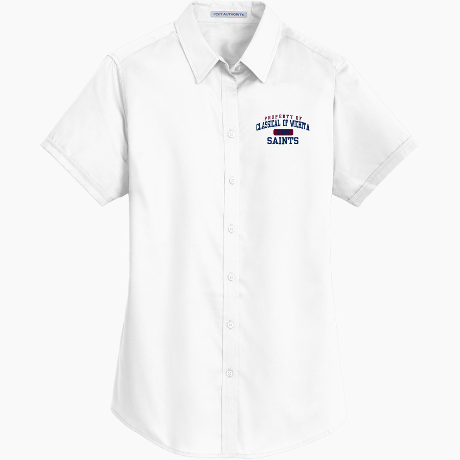 Classical Of Wichita Saints <span class="pdp-name-mascot">Classical Of Wichita Saints</span> Port Authority Women's Short Sleeve SuperPro Twill Shirt