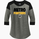 METRO ACADEMIC & CLASSICAL HIGH SCHOOL Online Store <span class="pdp-name-mascot">METRO ACADEMY & CLASSICAL METRO PANTHERS</span> New Era Ladies Heritage Blend 3/4-Sleeve Baseball Raglan Tee Front Thumbnail