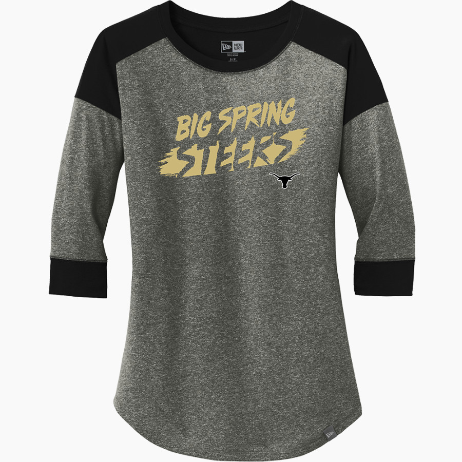 BIG SPRING HIGH SCHOOL STEERS <span class="pdp-name-mascot">BIG SPRING STEERS</span> New Era Ladies Heritage Blend 3/4-Sleeve Baseball Raglan Tee