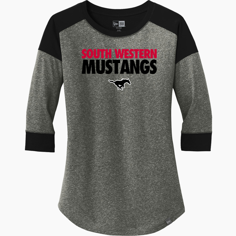 SOUTH WESTERN SENIOR HIGH SCHOOL MUSTANGS <span class="pdp-name-mascot">SOUTH WESTERN MUSTANGS</span> New Era Ladies Heritage Blend 3/4-Sleeve Baseball Raglan Tee