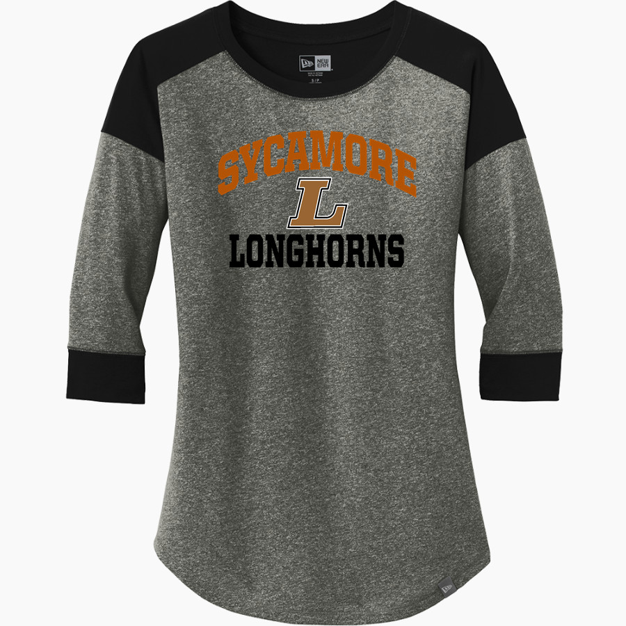 Sycamore Longhorns <span class="pdp-name-mascot">Sycamore Elementary School Longhorns</span> New Era Ladies Heritage Blend 3/4-Sleeve Baseball Raglan Tee