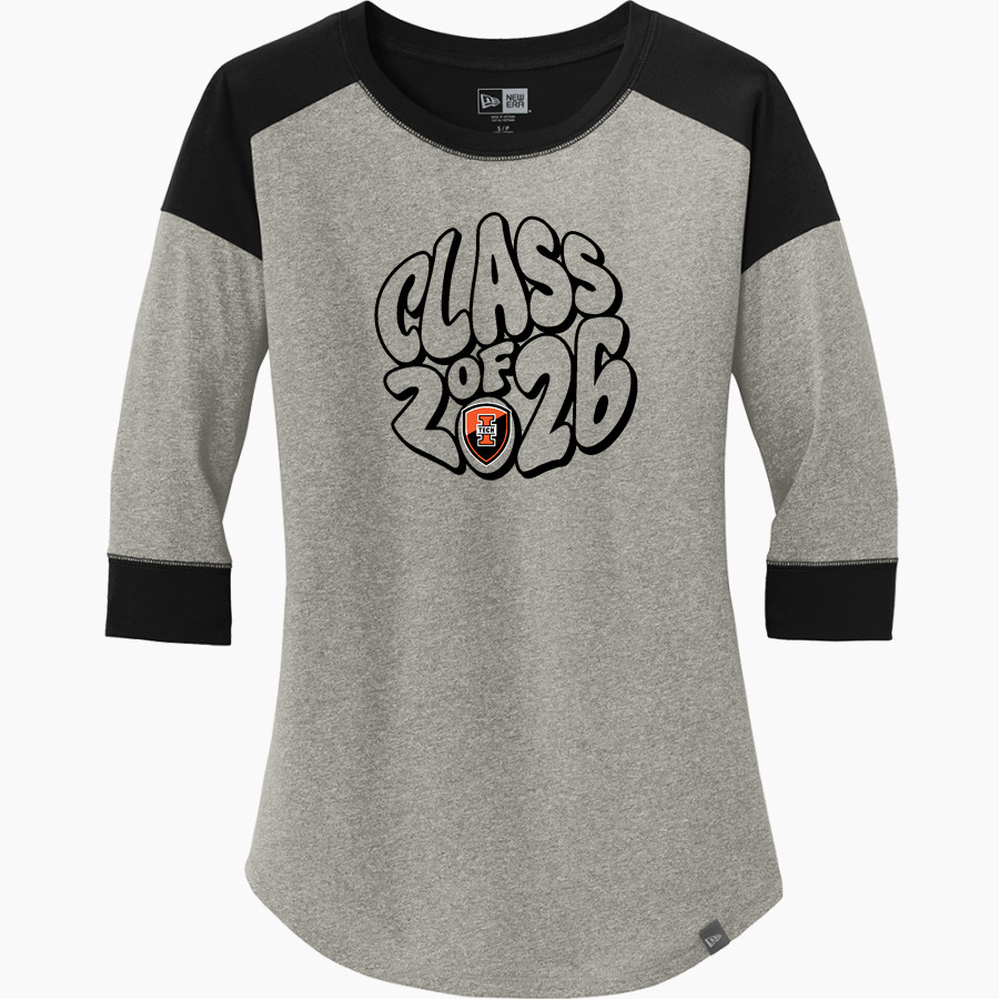 Official Store of the Warriors New Era Ladies Heritage Blend 3/4-Sleeve Baseball Raglan Tee