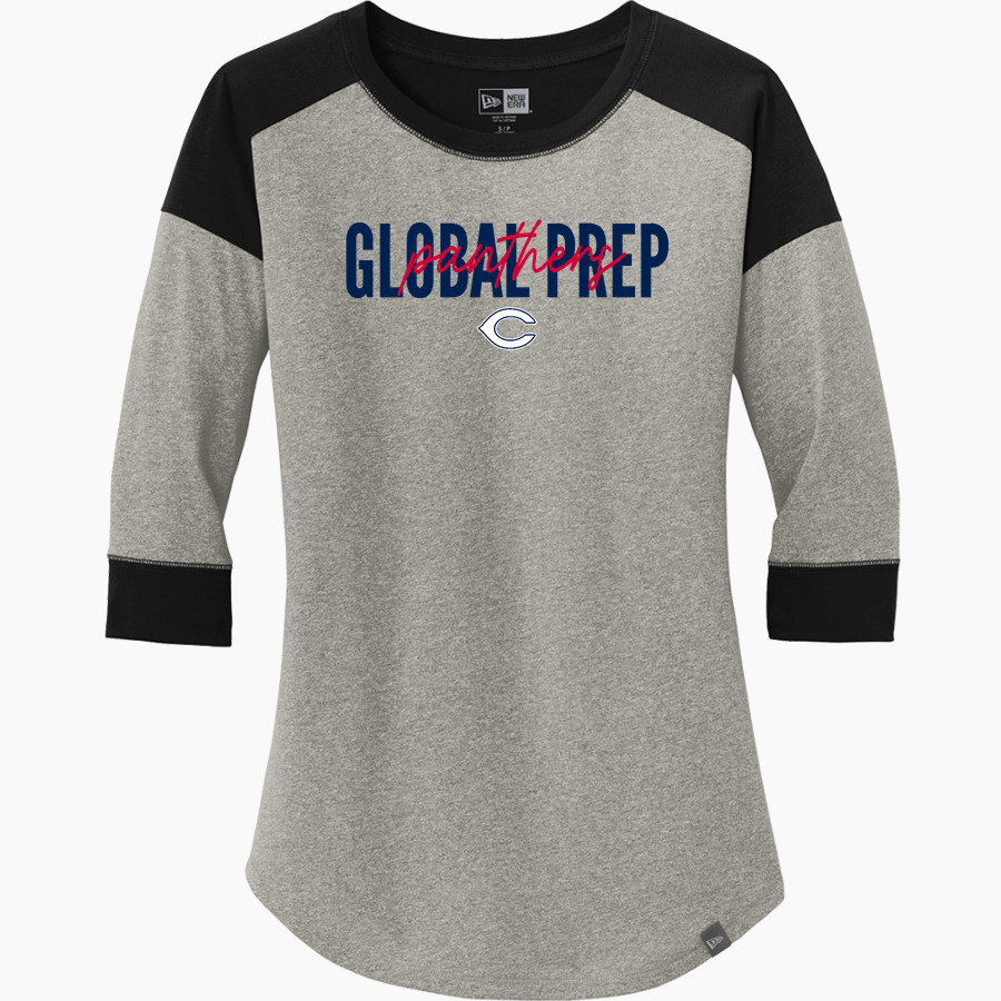 GLOBAL PREPARATORY ACADEMY Panthers New Era Ladies Heritage Blend 3/4-Sleeve Baseball Raglan Tee