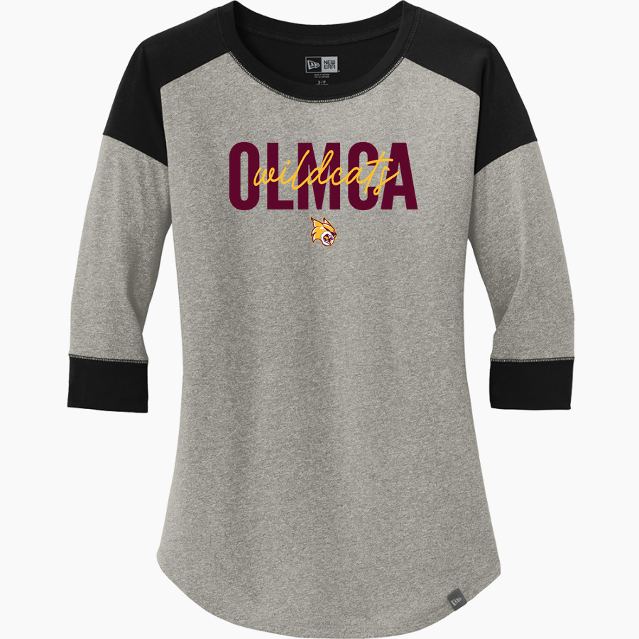OLMCA Wildcats New Era Ladies Heritage Blend 3/4-Sleeve Baseball Raglan Tee