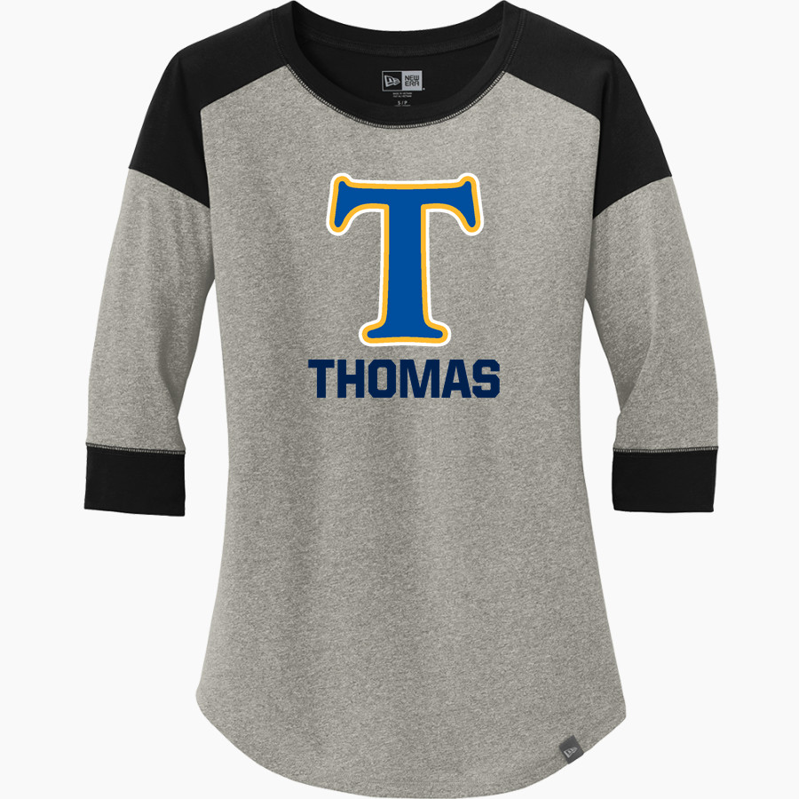 Thomas TITANS <span class="pdp-name-mascot">THOMAS TITANS</span> New Era Ladies Heritage Blend 3/4-Sleeve Baseball Raglan Tee